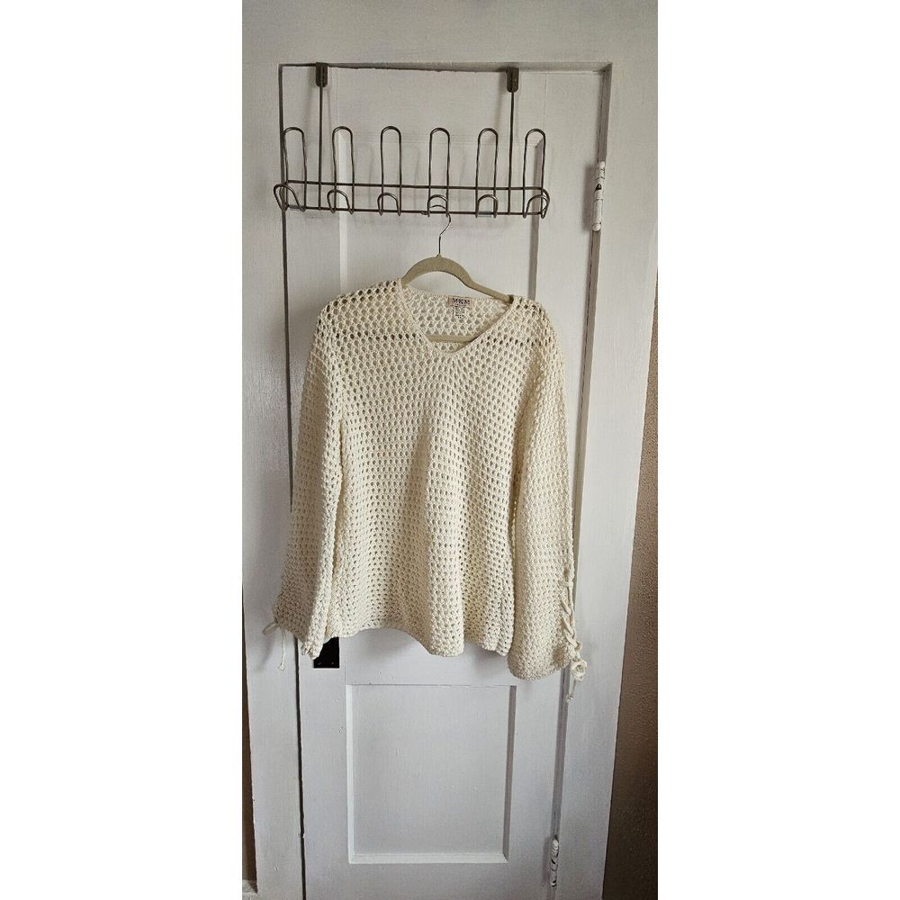 Vintage M.K.M designs made in USA‎ 100% Acrylic women 1X crochet sweater IVORY